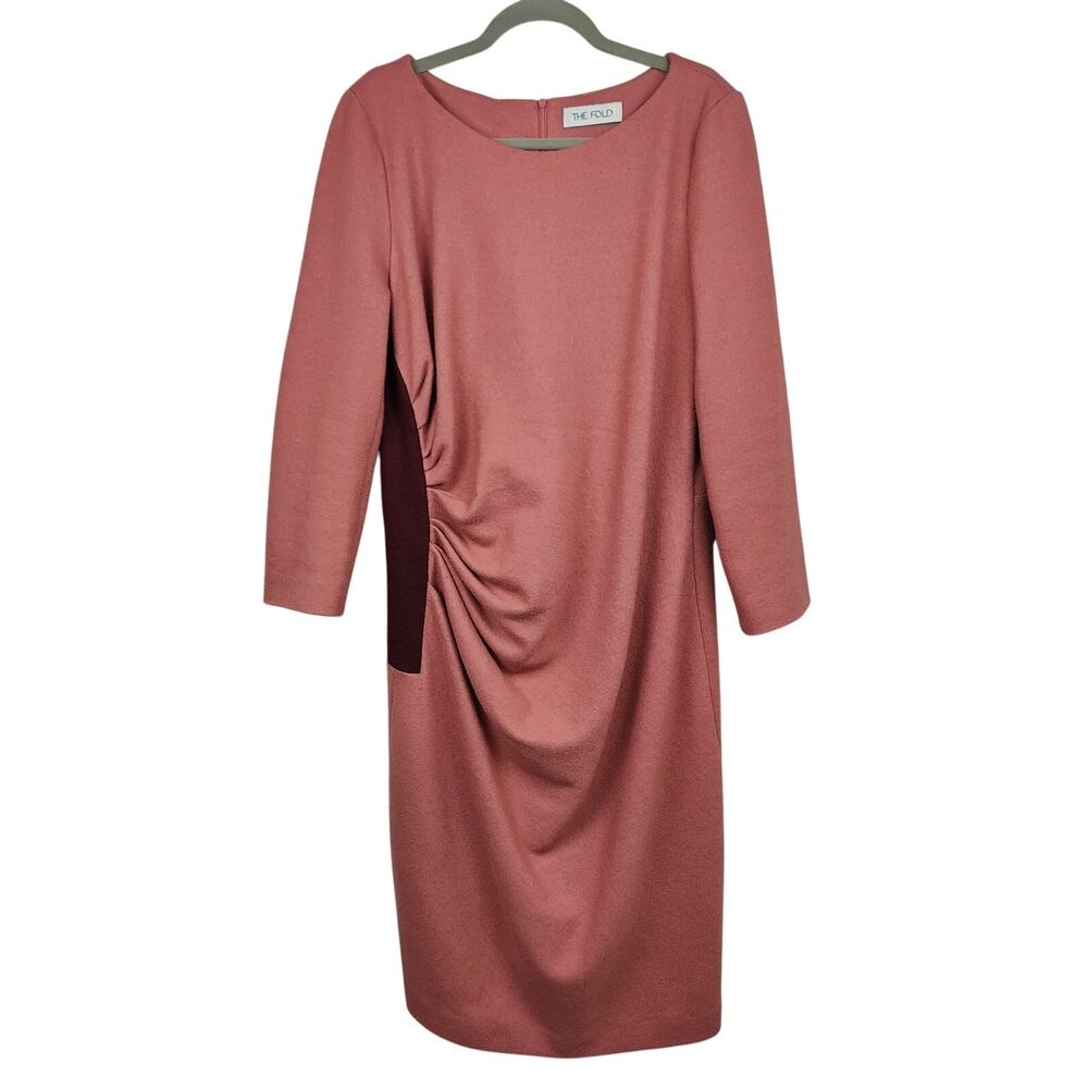 The Fold Evesham Dress Womens 12 Rose Pink Wool Ruched Preppy Formal‎ Preppy